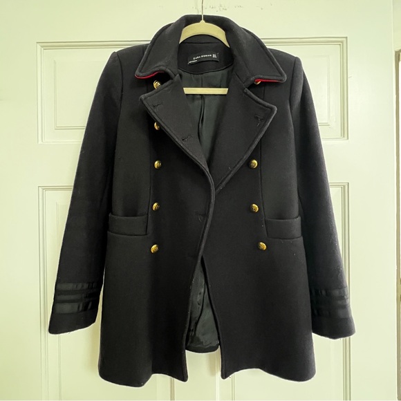 Zara Jackets & Blazers - LIKE NEW Zara Navy Blue Double-Breasted Peacoat with Gold Buttons